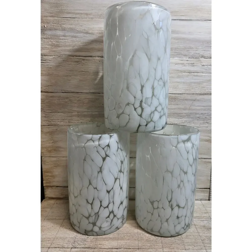 Hand Blown White Frit Glass Tumblers Set of 3 Confetti Art Glass 5